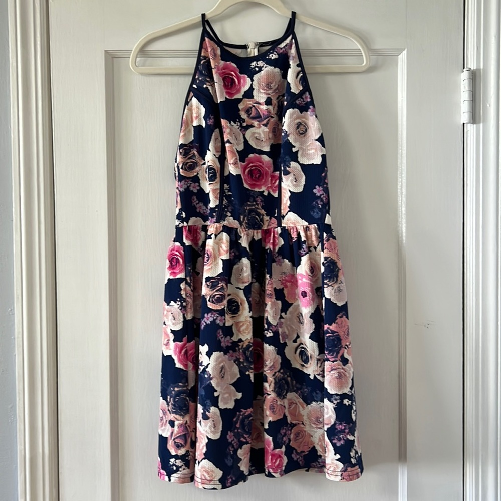 Navy Blue Floral Design Lab Dress